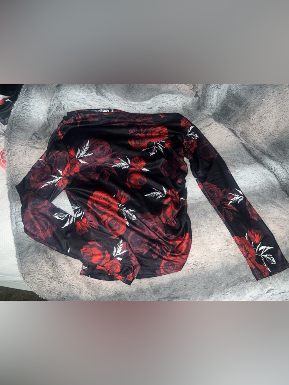 NWOT SHEIN Black Top with Red Floral Accents